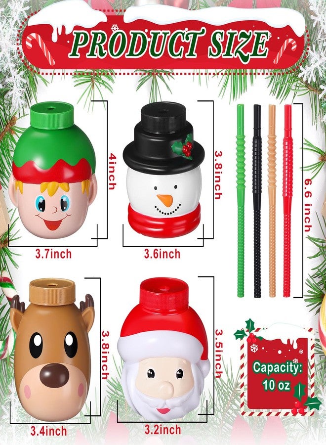 Sliner 12 Pack Christmas Party Favor Gift Cups with Straws and Lids,10 oz Christmas Plastic Cups Cute Santa Claus Elk Snowman for Winter Xmas Holiday Birthday Party Gifts Supplies - Image 2
